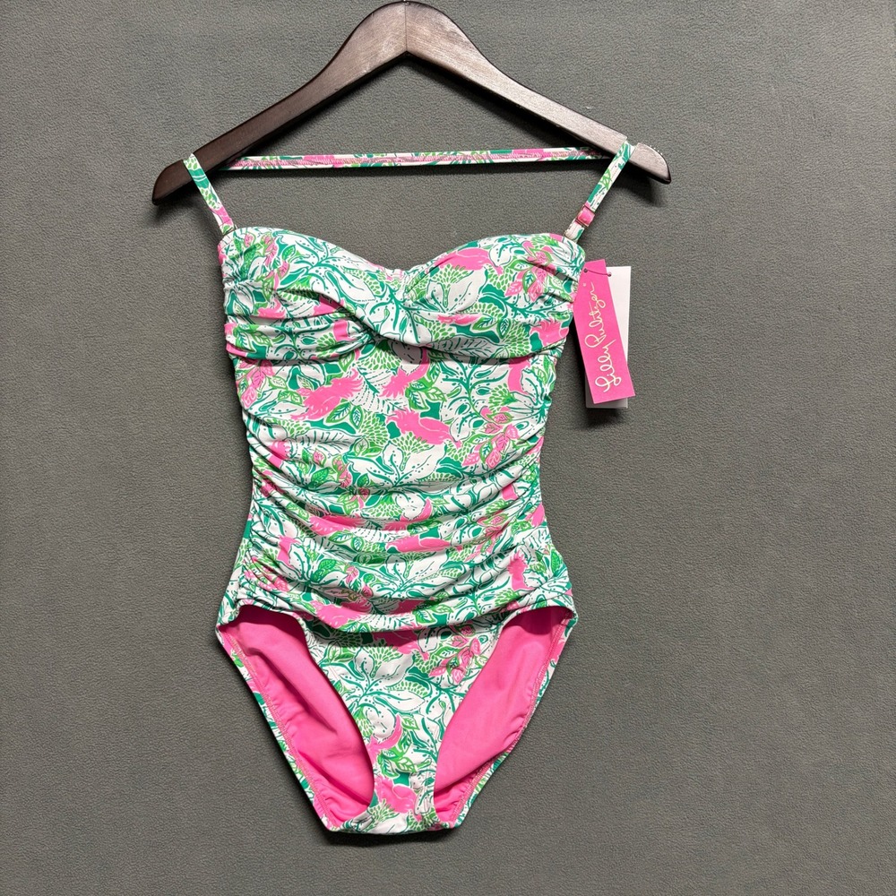 LILLY PULITZER Flamenco One Piece Swimsuit Size 0 Green Floral NWT Resort Swim